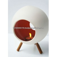 Round modern ceramic candle holder with wooden legs