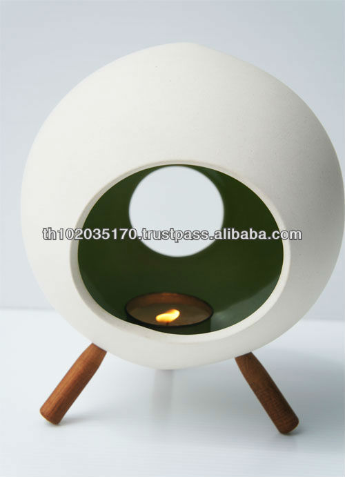 Round Ceramic Candle Holder with 3 Legs-Green