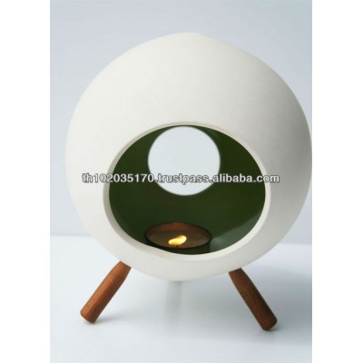 Round Ceramic Candle Holder with 3 Legs-Green