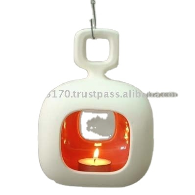 Modern Handmade Home Decoration Square Ceramic Hanging Candle Holder with Handle